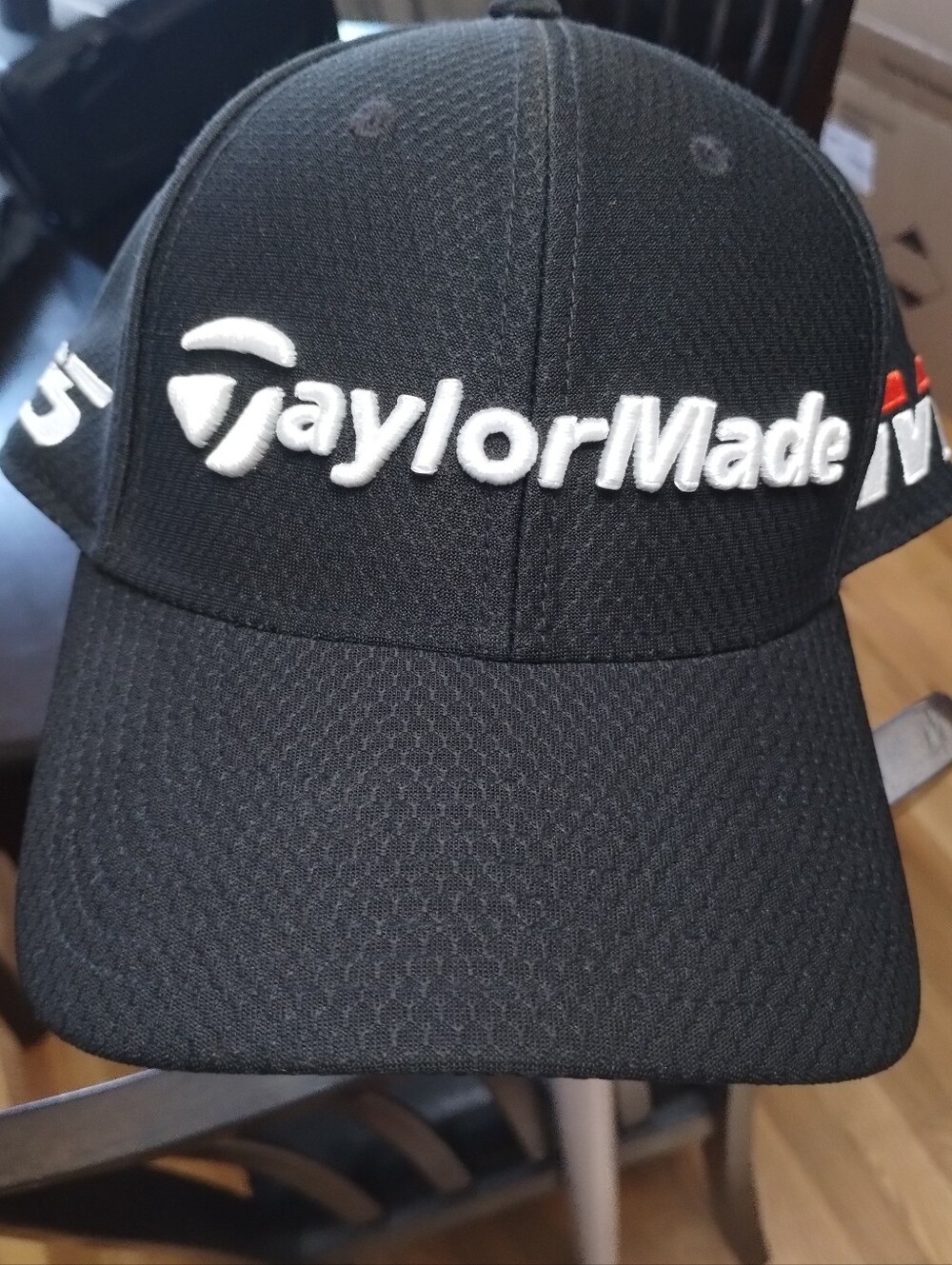 TaylorMade Black Cap with White Logo and Red Accent